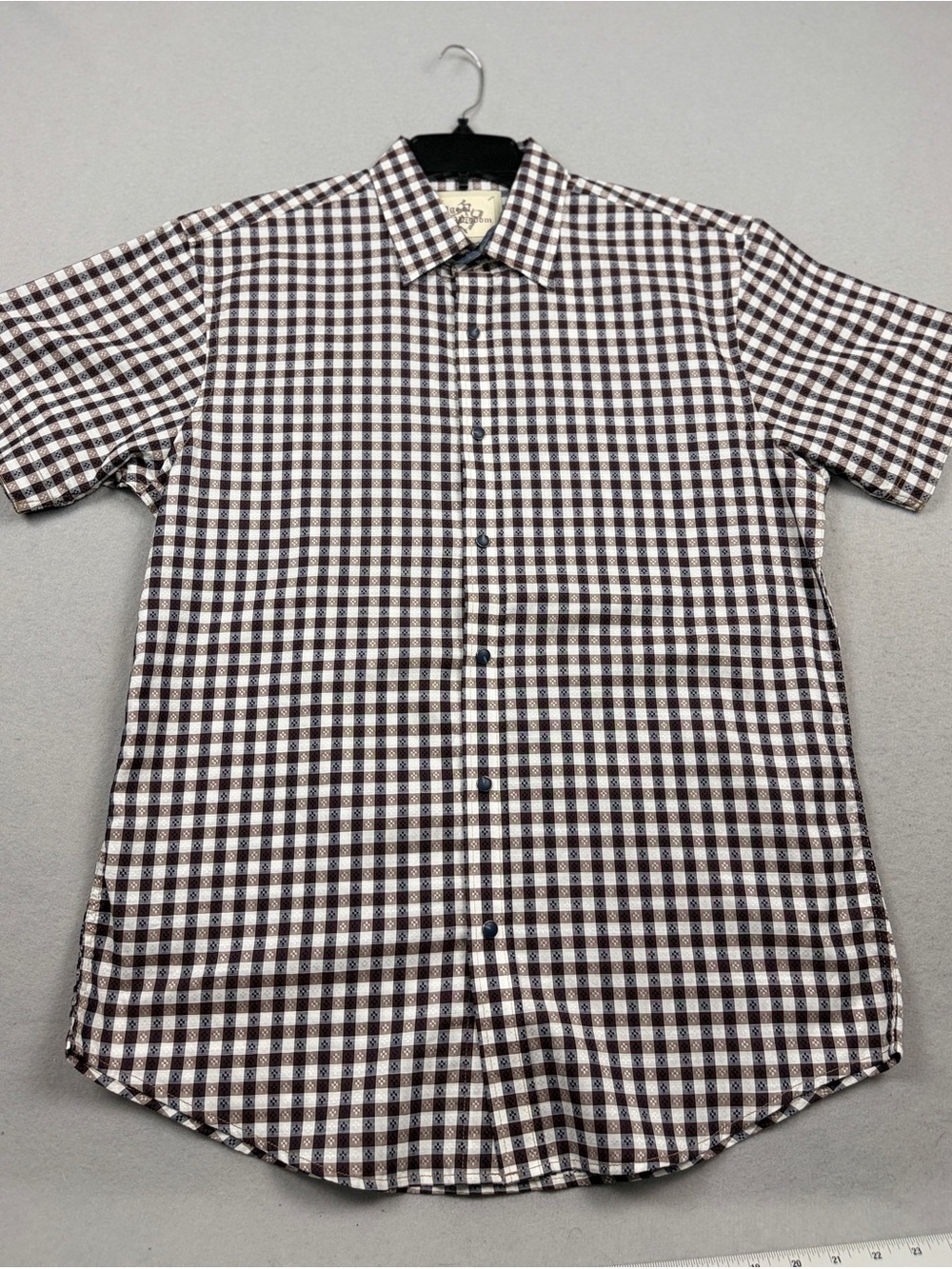 Age Of Wisdom Mens Short Sleeve Button Down Gingham Plaid Shirt Sz L